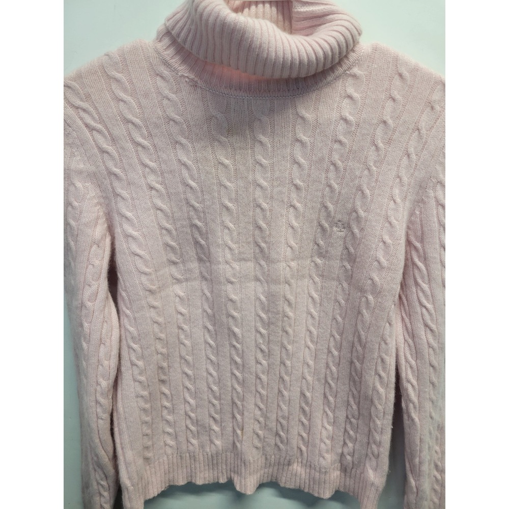 Vtg Lauren Ralph Lauren Pink 100% Cashmere Cable Knit Turtleneck Sweater L